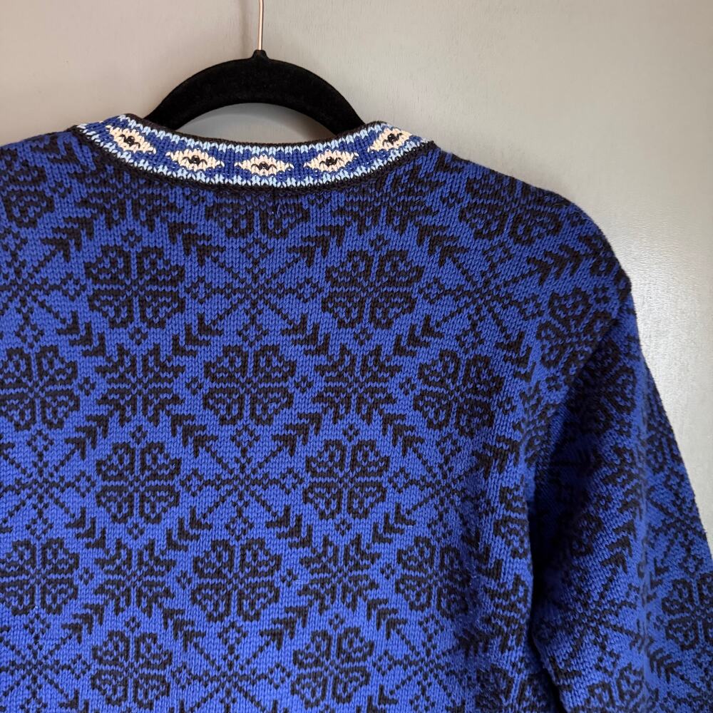 Vintage L.L. BEAN Women's Med Cotton Knit Fair Isle Blue Button Up Sweater Retro - Picture 7 of 11